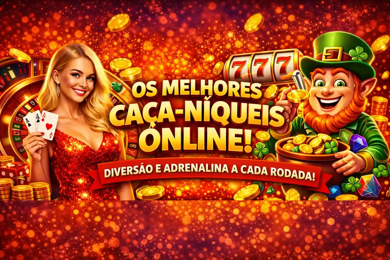 Banner de caça-níqueis online com slot 777 e moedas brilhantes