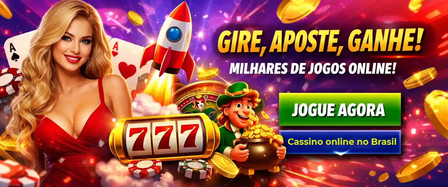 Banner promocional de cassino online com slot 777 e moedas douradas